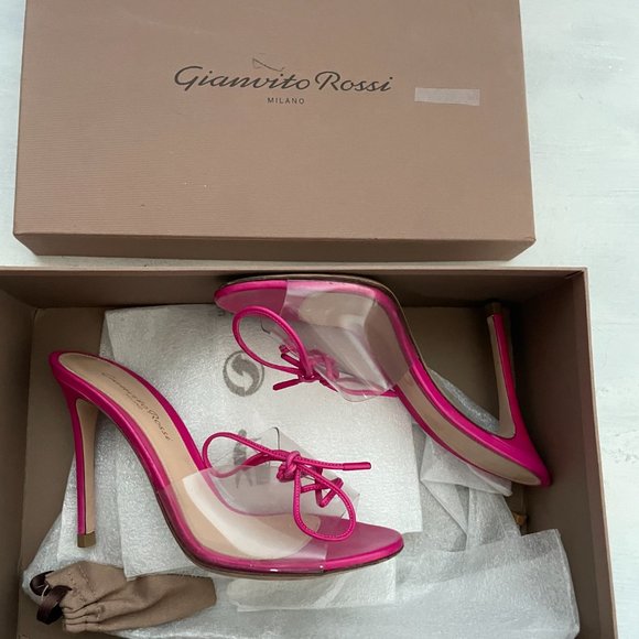 Gianvito Rossi Fuchsia Helmut Bow-detailed PVC and Leather Mules Open Toe - Picture 3 of 12